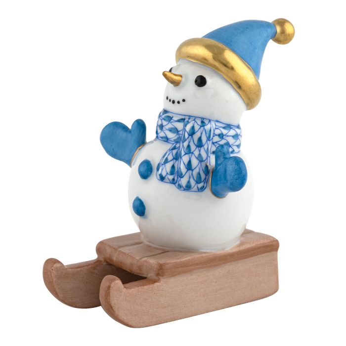 Herend Blue Sledding Snowman - Charles Mayer