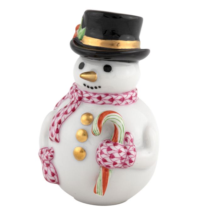 Herend Snowman with Raspberry Scarf and Candy Cane - Charles Mayer