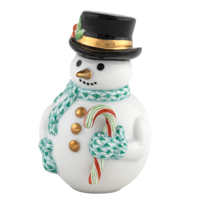 Herend Snowman with Green Scarf and Candy Cane - Charles Mayer