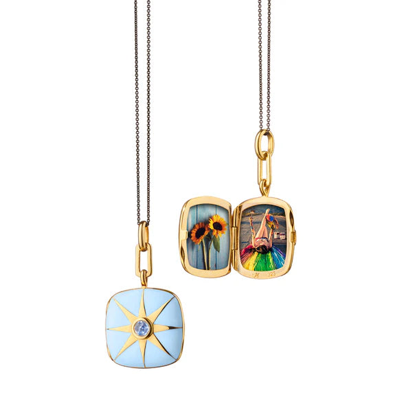 Monica Rich Kosann Sterling and 18k Vermeil with Blue Enamel Cushion Locket - Charles Mayer