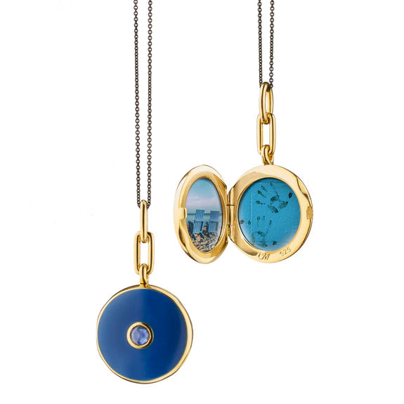 Monica Rich Kosann Navy Enamel Locket with Blue Sapphire - Charles Mayer