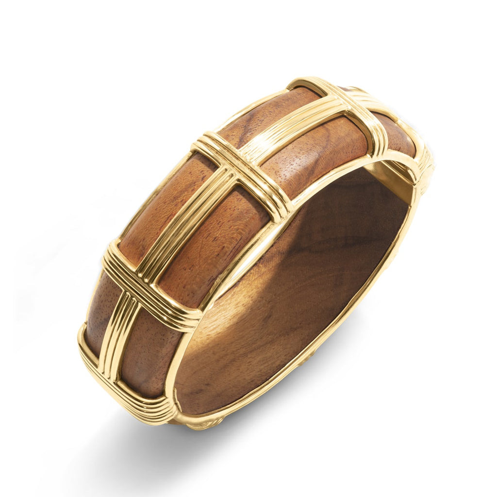 Capucine De Wulf Gaia Teak Hinged Bangle In Hammered Gold - Charles Mayer