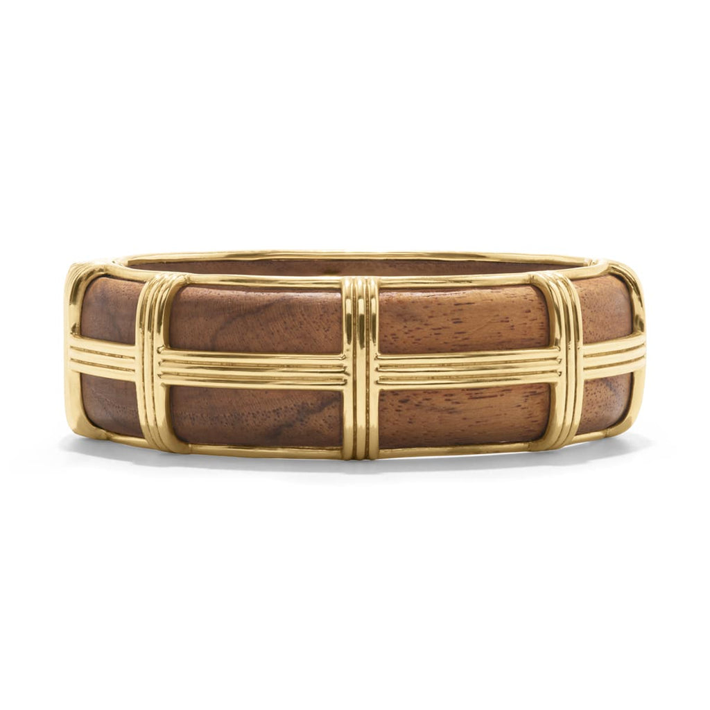 Capucine De Wulf Gaia Teak Hinged Bangle In Hammered Gold - Charles Mayer