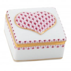 Herend Raspberry Embossed Heart Box - Charles Mayer