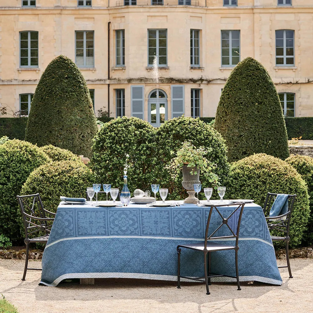 Garnier Thiebaut Harmonie Bleu Tablecloth, 69x120, 100% Linen - Charles Mayer