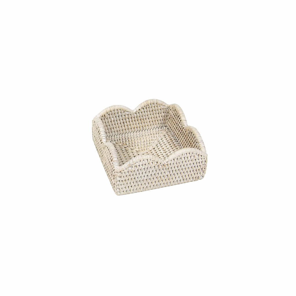 Caspari Rattan Scallop Cream Cocktail Napkin Holder - Charles Mayer