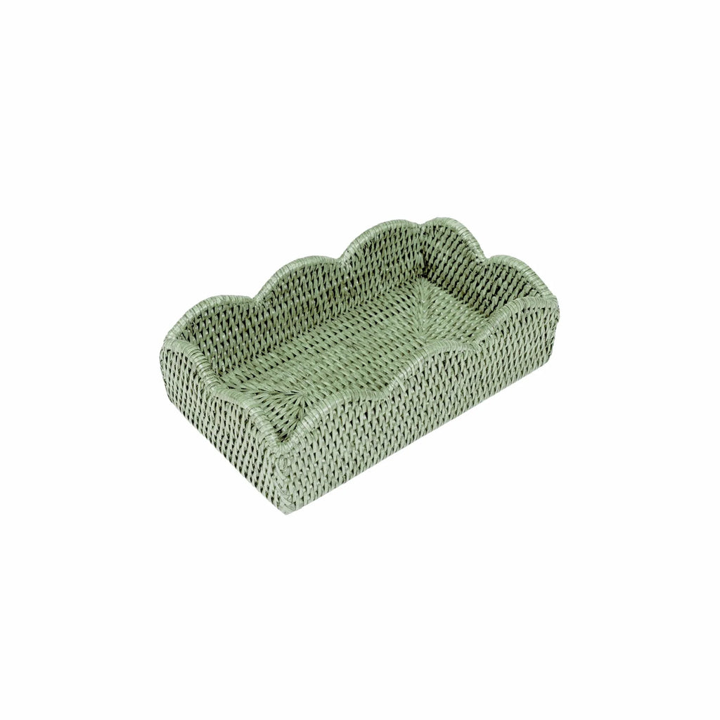 Caspari Rattan Scallop Green Guest Towel Holder - Charles Mayer