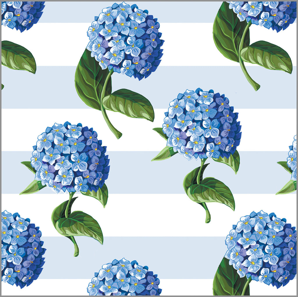 WH Hostess Blue Hydrangeas Stripe Gift Wrap - Charles Mayer