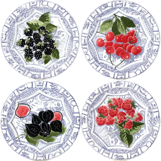 Gien Oiseau Bleu Fruits Dessert Plates, Set Of 4 - Charles Mayer