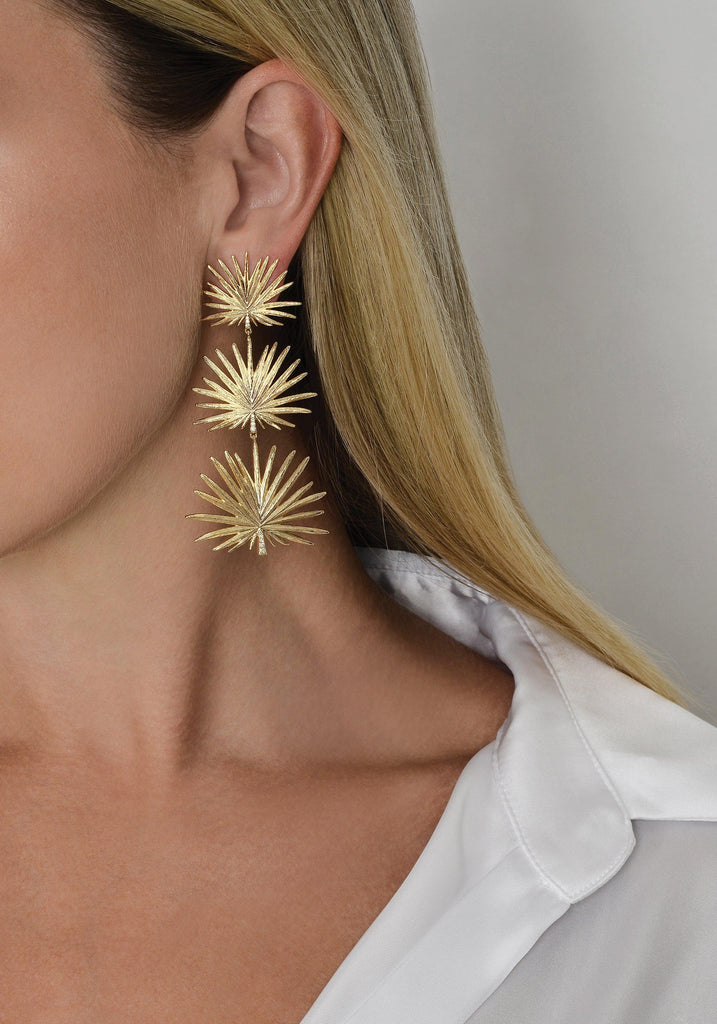 Anabel Aram Large Triple Fan Palm Earrings - Charles Mayer