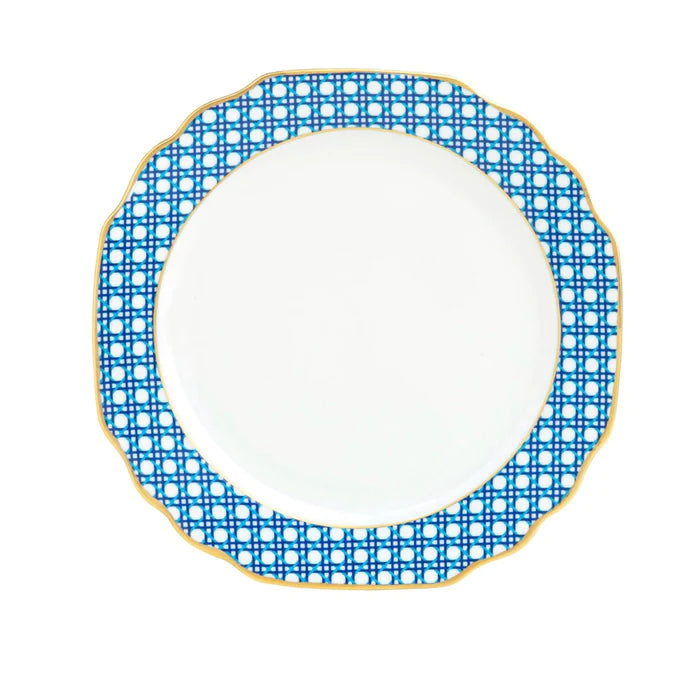 Pickard Ultra White Blue Cane Weave Dinner Plate - Charles Mayer