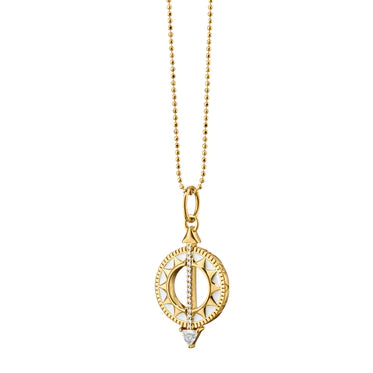 Monica Rich Kosann 18K Yellow Gold Small White Enamel Sundial Charm on 18" Ball Chain - Charles Mayer