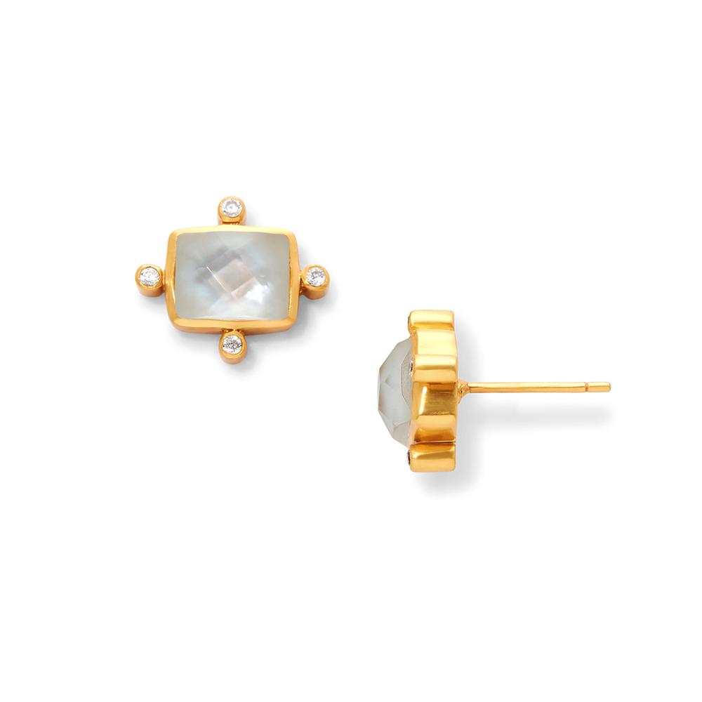 Julie Vos Clara Gold Stud Earring, Iridescent Clear Crystal - Charles Mayer