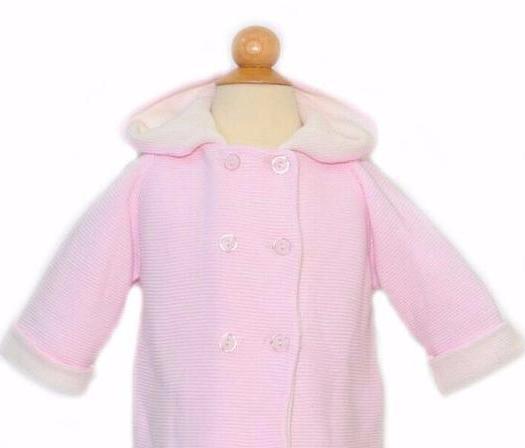 A Soft Idea Cotton Double Breasted, Double Faced Seed Stitch Hoodie, Pink/Cream - Charles Mayer
