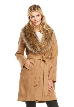 Fabulous Furs Hudson Biscotti Faux Fur Collar Coat, Medium - Charles Mayer