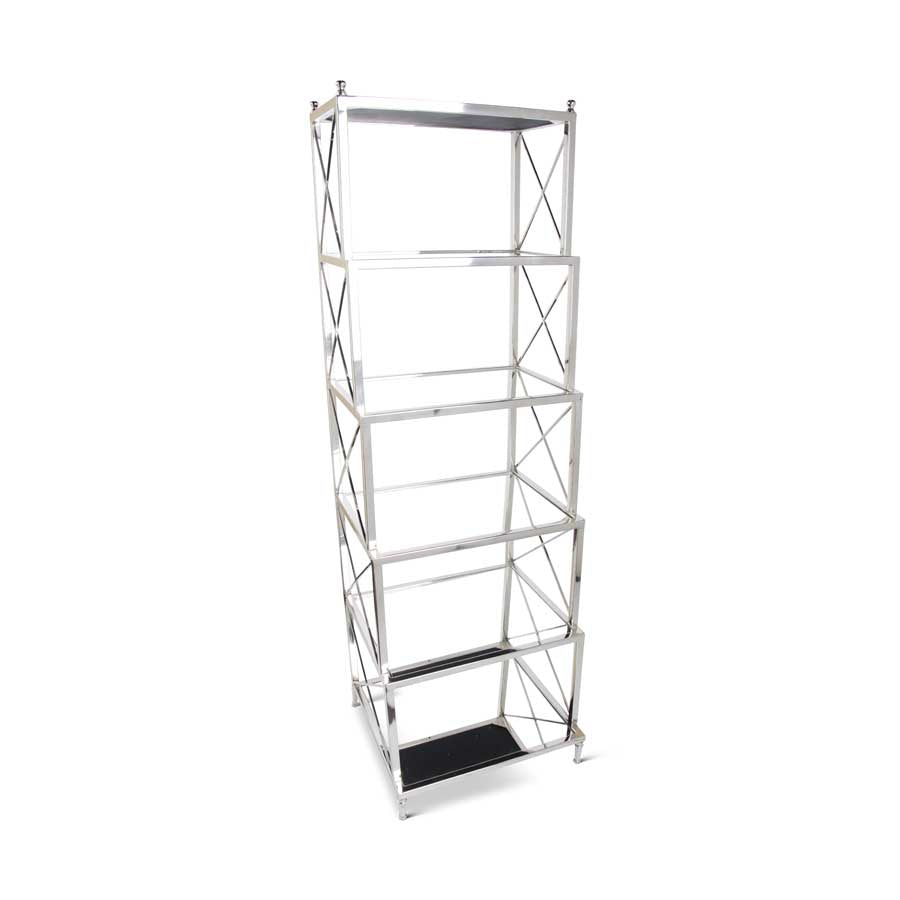 66" Polished Silver Metal Etagere With Mirrored Inserts - Charles Mayer