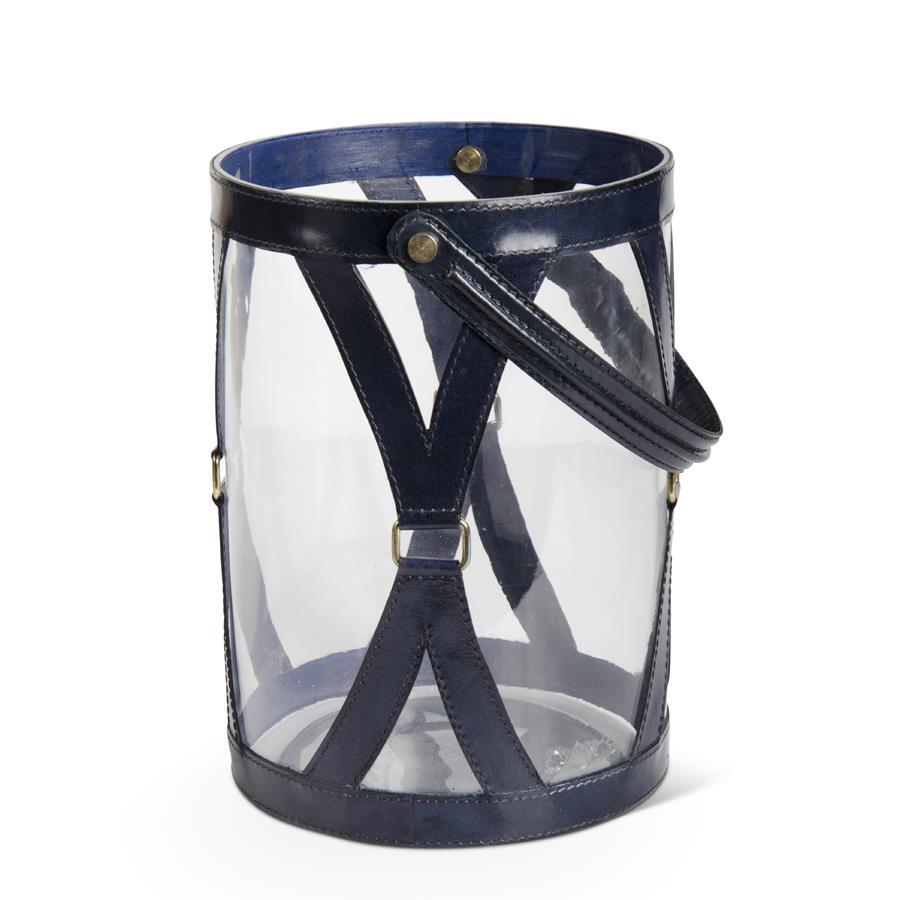 11.5" Glass Lantern With Royal Blue Leather Straps - Charles Mayer