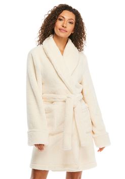 Fabulous Furs Ivory Faux Fur Cozy Robe, S/M - Charles Mayer