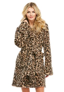 Fabulous Furs Leopard Faux Fur Cozy Robe, S/M - Charles Mayer
