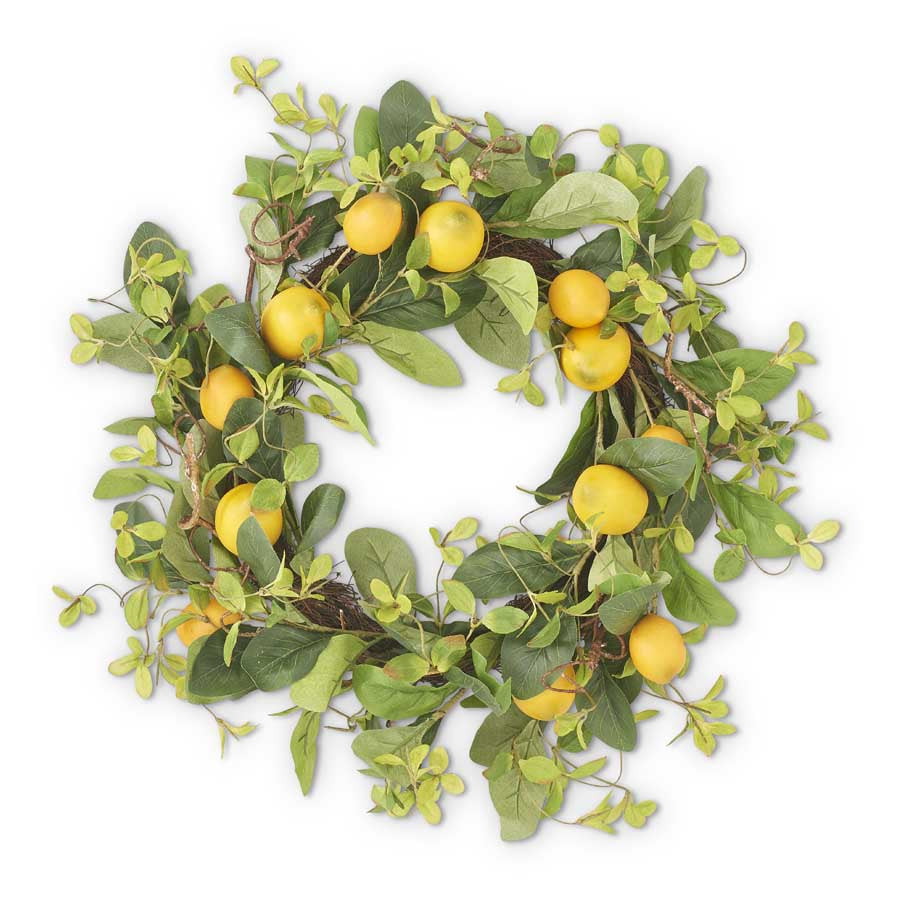 22" Lemon & Foliage Wreath W/Grapevine Base - Charles Mayer