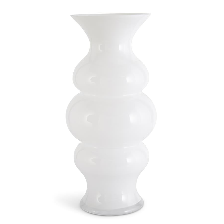 White Glass Ribbed 19.75" Hourglass Fluted Vase - Charles Mayer