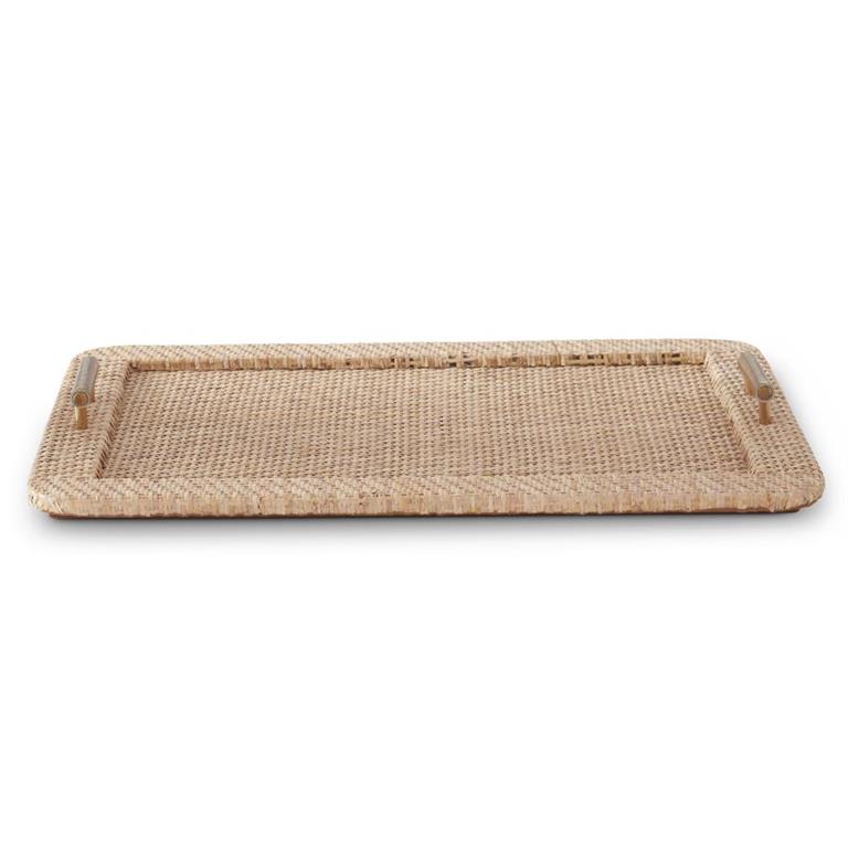 23" Rattan Wrapped Tray With Brass Handles - Charles Mayer