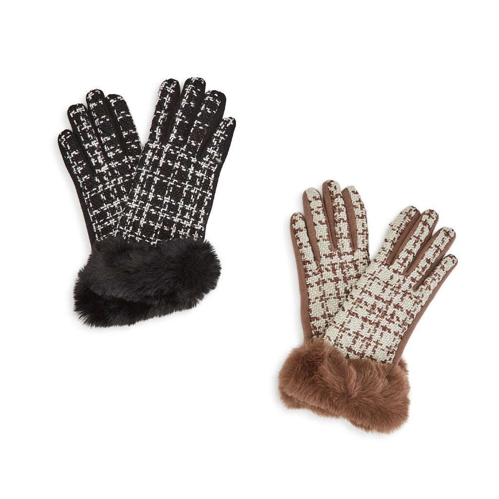 Plaid Glove With Faux Fur Cuff, Assorted - Charles Mayer