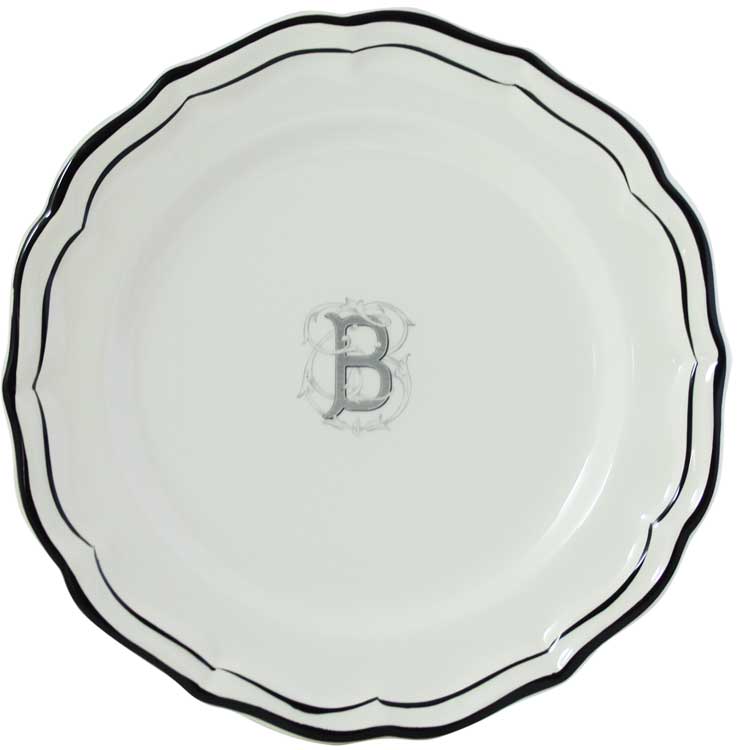 Gien Filet Manganese Monogram Dessert Plate M - Charles Mayer