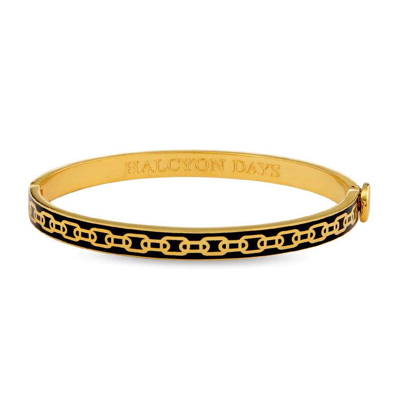Halcyon Days Skinny Chain Black & Gold Hinged Bangle - Charles Mayer