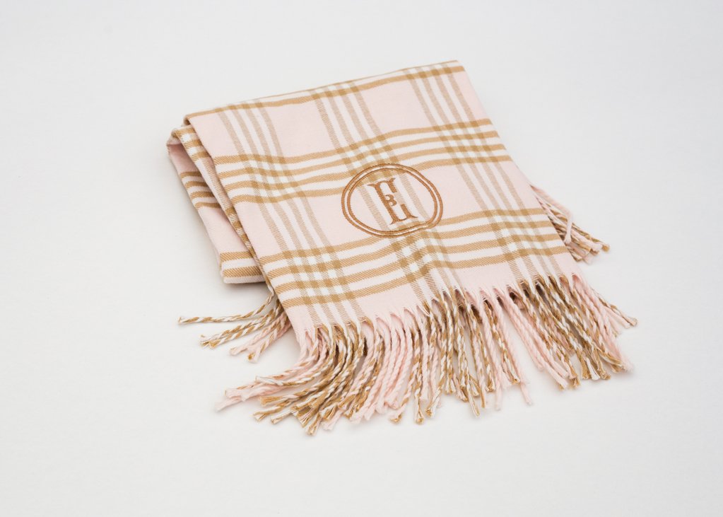 A Soft Idea Pink/Camel Plaid Receiving Blanket - Charles Mayer
