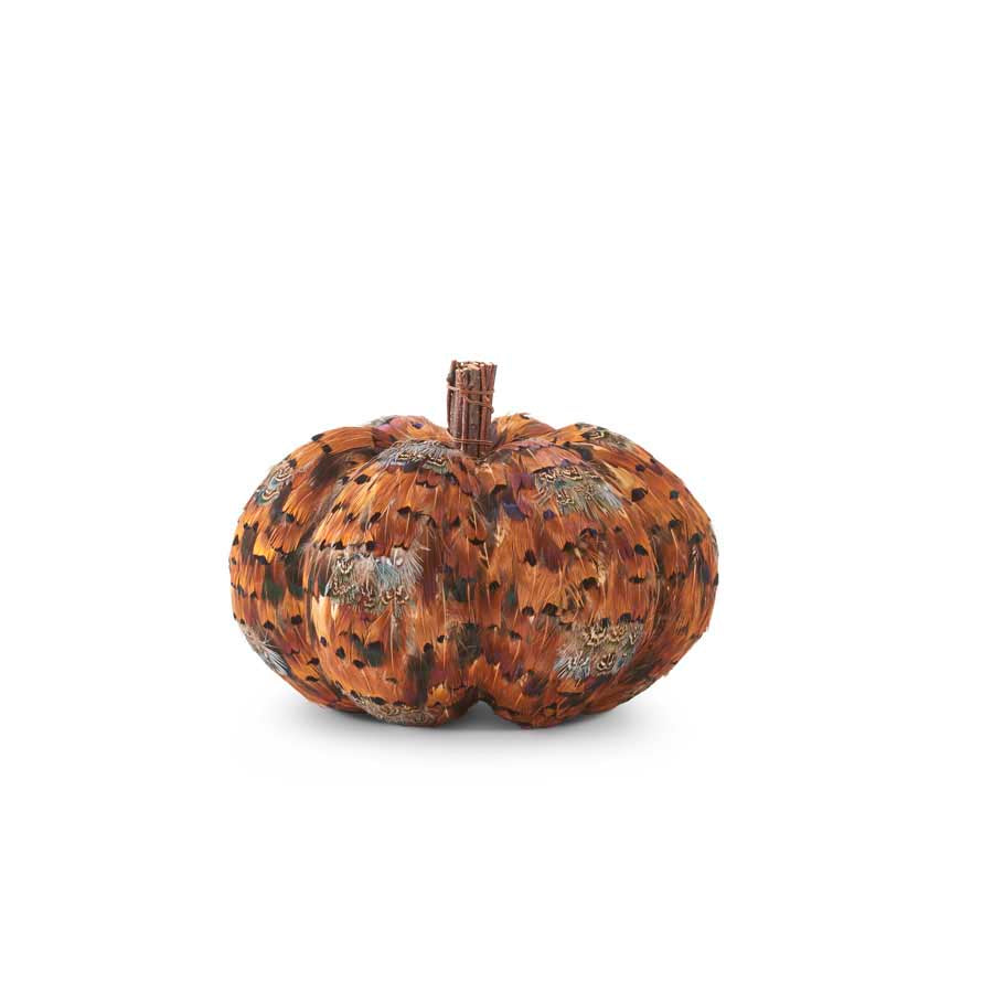 6" Orange & Brown Feather Pumpkin - Charles Mayer
