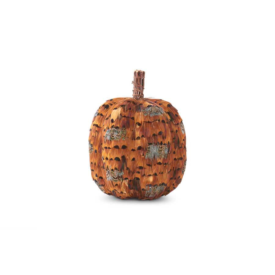9" Orange & Brown Feather Pumpkin - Charles Mayer