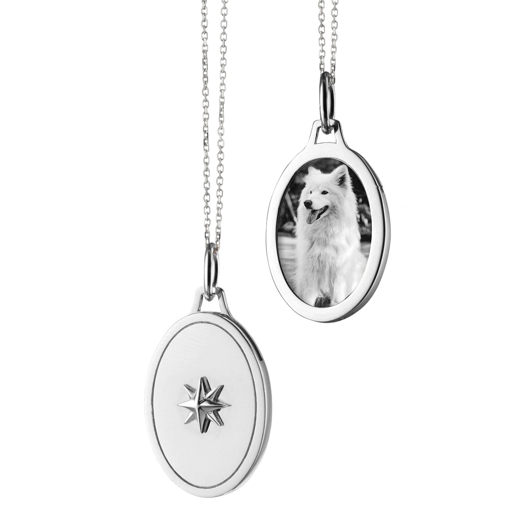 Monica Rich Kosann Sterling Silver Oval Star Half Locket On 18" Mini Diamond Cut Chain - Charles Mayer