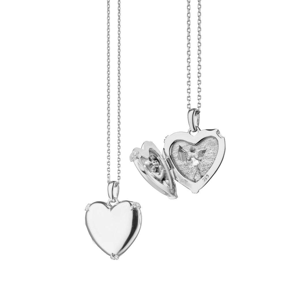 Monica Rich Kosann Sterling Silver Heart Locket W/White Sapphire Accents On 17" Diamond Cut Chain - Charles Mayer