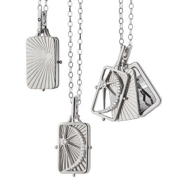 Monica Rich Kosann Sterling Silver Rectangular Sun, Moon & Stars Gate Two Image Locket On 32" Small Belcher Chain - Charles Mayer