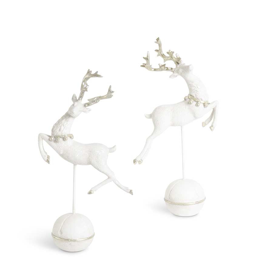White Glittered Prancing Reindeers W/Silver Antlers - Charles Mayer