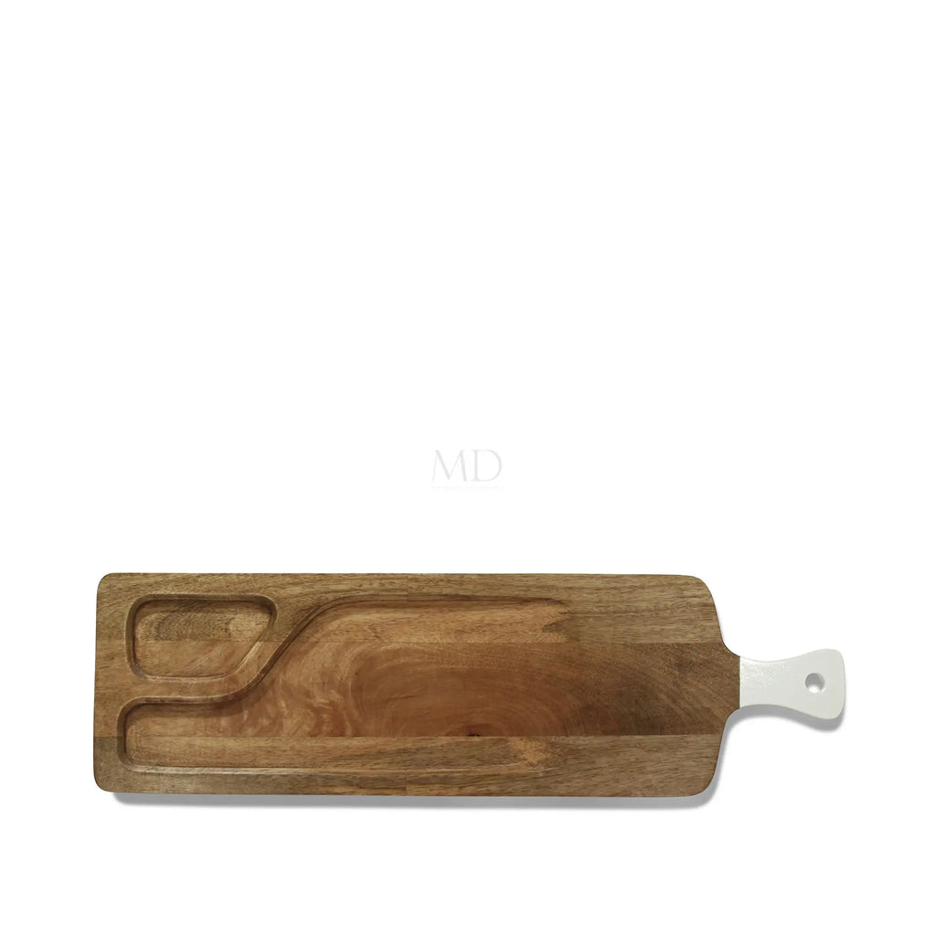 Montes Doggett Small Acacia Server Tray With White Handle - Charles Mayer