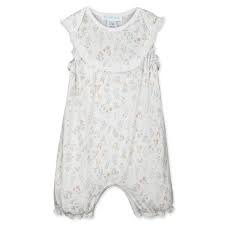 Feather Baby Evelyn Floral On White Yoke Romper - Charles Mayer