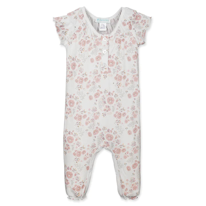 Feather Baby Maria Pink On White Ruched Romper - Charles Mayer