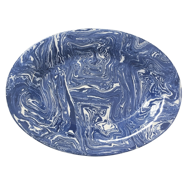 Mariposa Marble Ceramic Oval Platter, Cobalt - Charles Mayer
