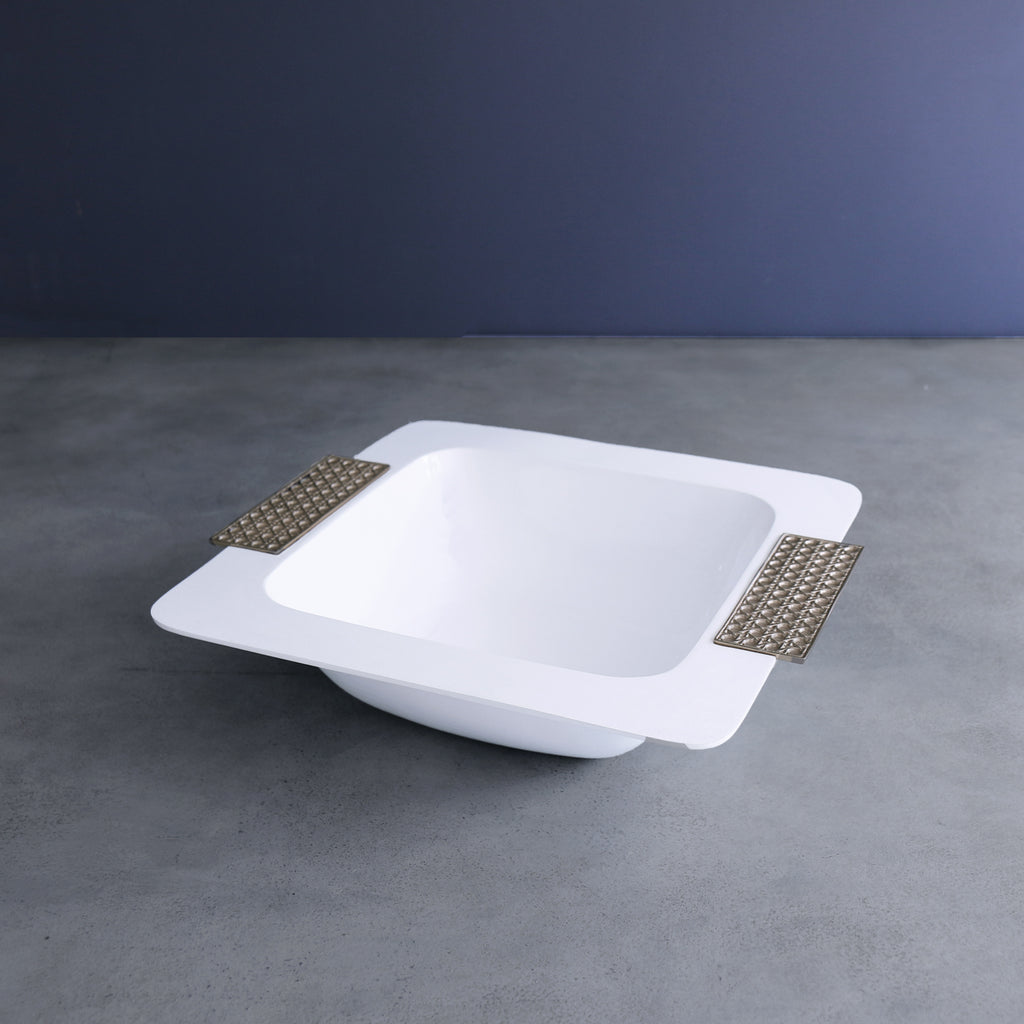 Beatriz Ball Thanni Rattan Large White & Gold Square Bowl - Charles Mayer