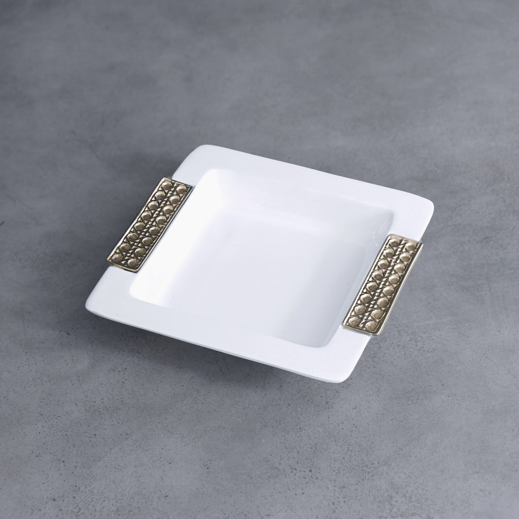 Beatriz Ball Thanni Rattan White & Gold Beverage Napkin Holder - Charles Mayer