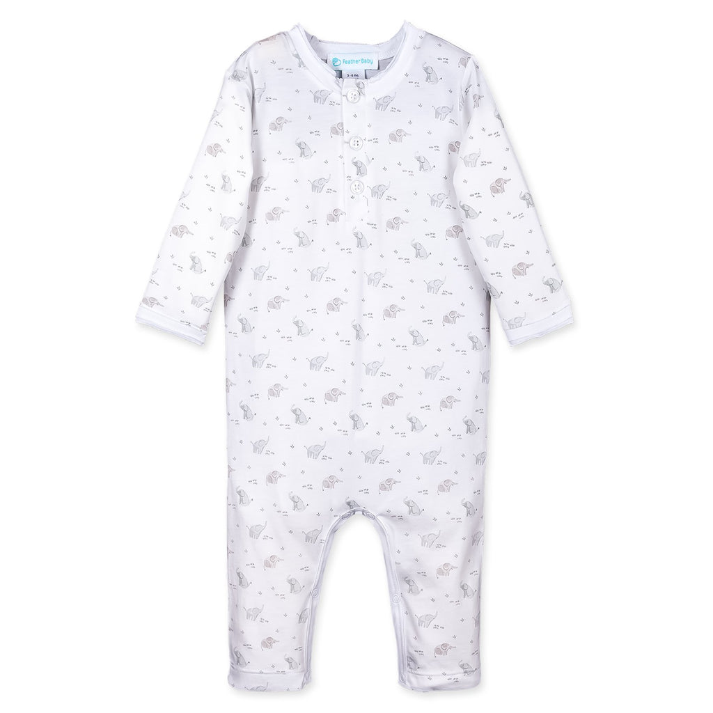 Feather Baby Boys Elephants On White Henley Long John - Charles Mayer