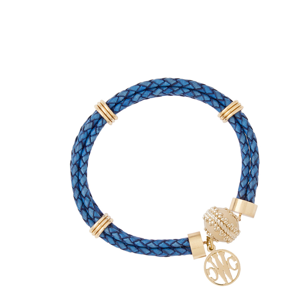Clara Williams Aspen Leather Braided Denim Blue Bracelet - Charles Mayer