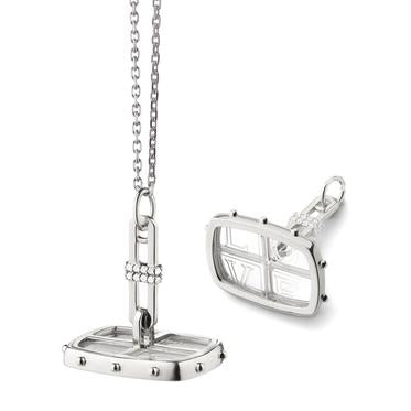 Monica Rich Kosann Sterling Silver Love Fob With Carved Polished Rock Crystal Stone And White Sapphire Accents On 32" Heavy Diamond Cut Chain - Charles Mayer
