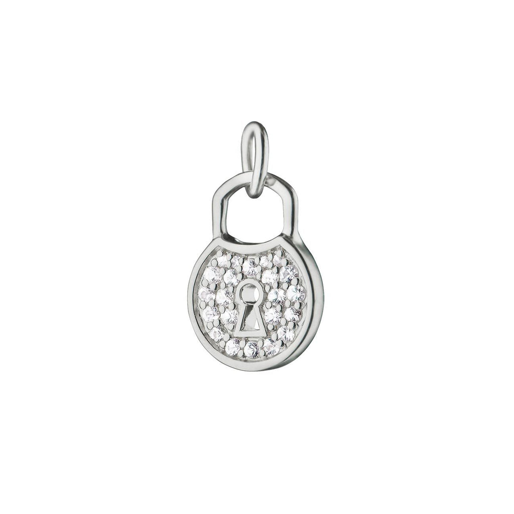 Monica Rich Kosann Sterling Silver Lock Charm W/White Sapphire Pave Front - Charles Mayer