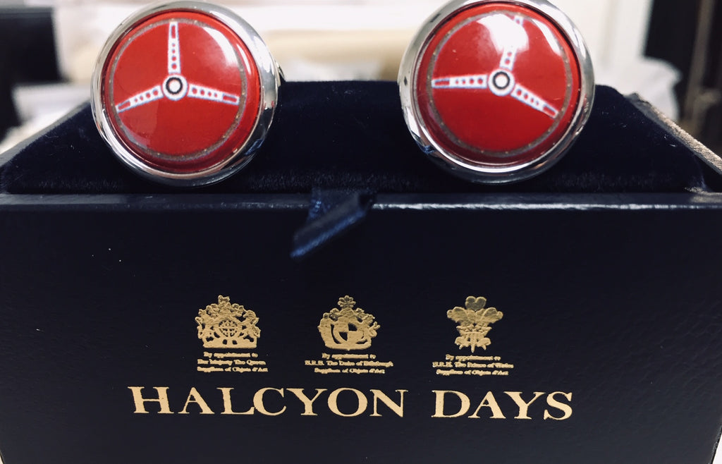 Halcyon Days Steering Wheel Cufflinks, Sterling Silver, Red - Charles Mayer