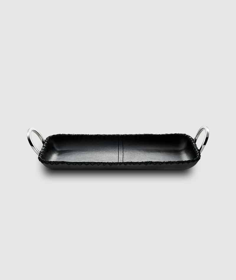 Mary Jurek Durango Black Leather Rectangle Tray With Ring Handles - Charles Mayer