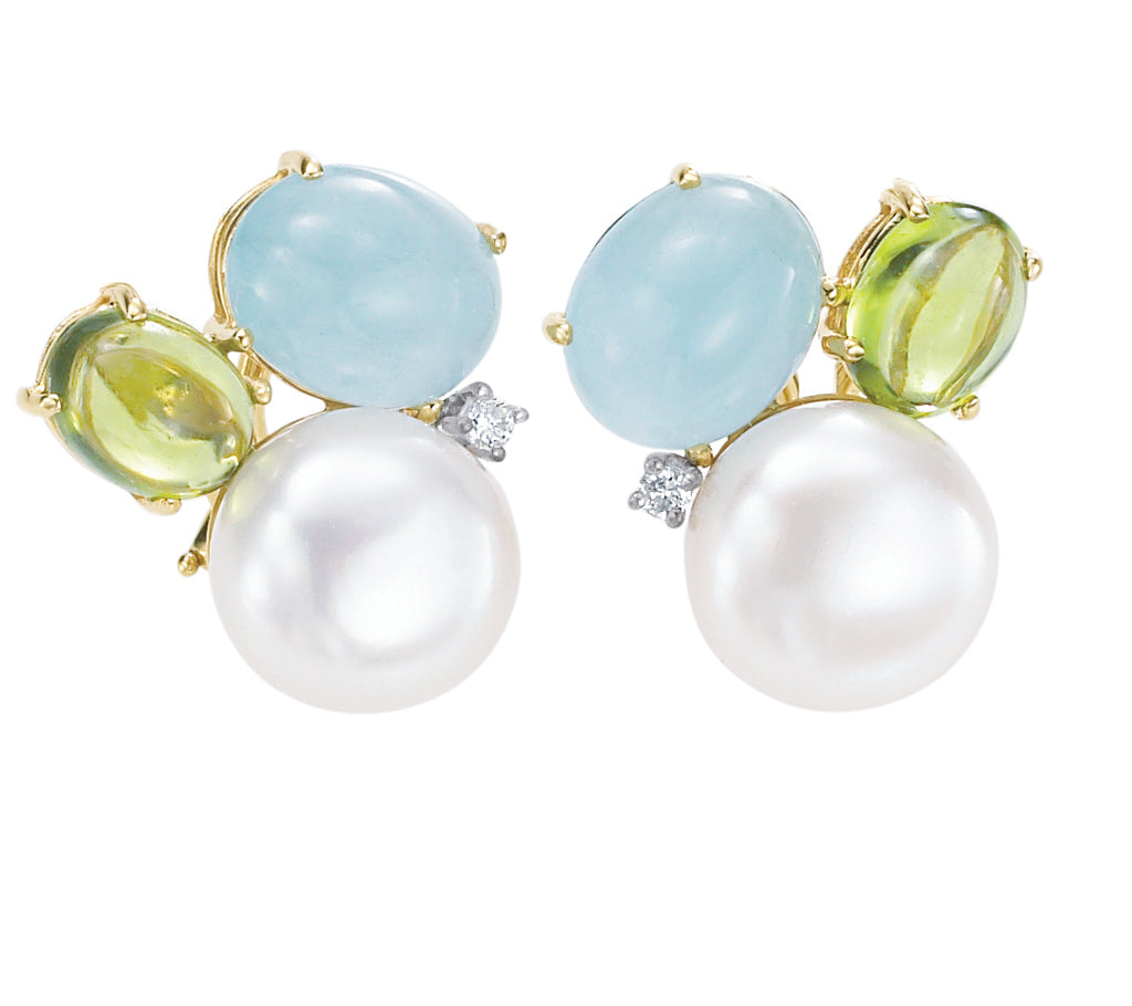 Mazza Pearl Aqua Peridot 14Kt Gold Earrings - Charles Mayer