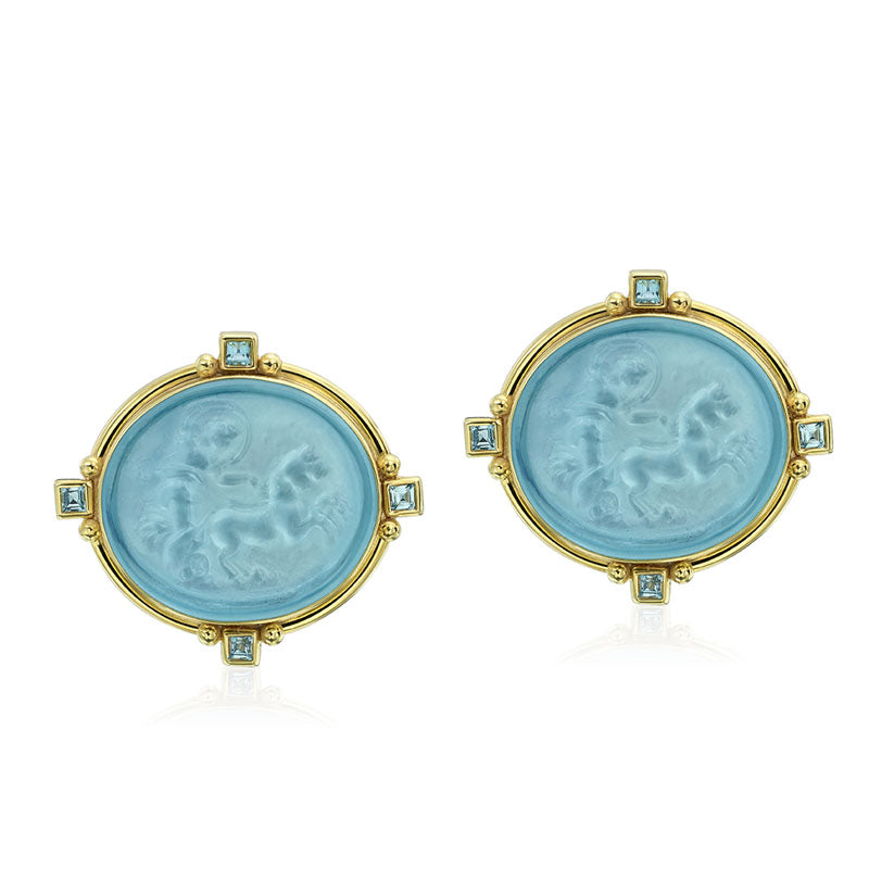 Mazza Venetian Glass & Blue Topaz 14Kt Gold Clip/Post Earrings - Charles Mayer